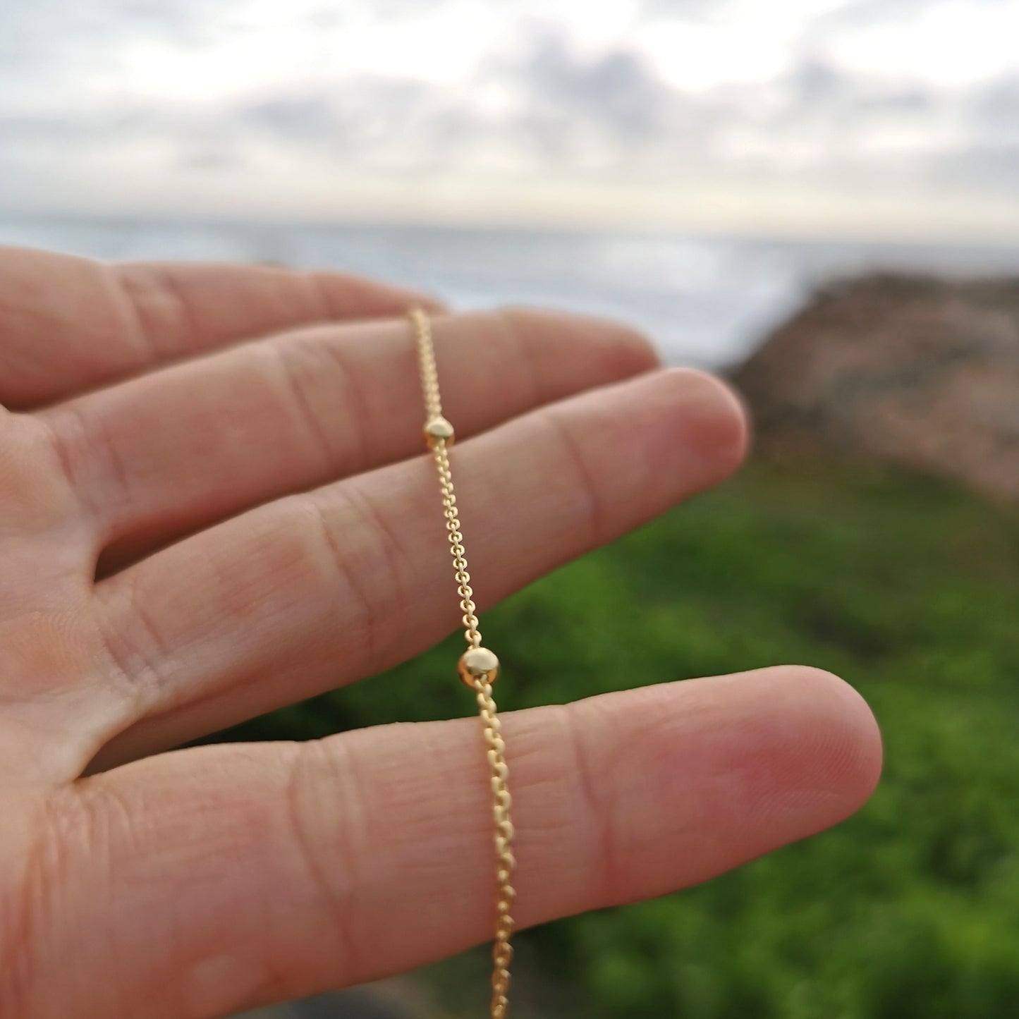 Dainty Silver Beaded Anklet