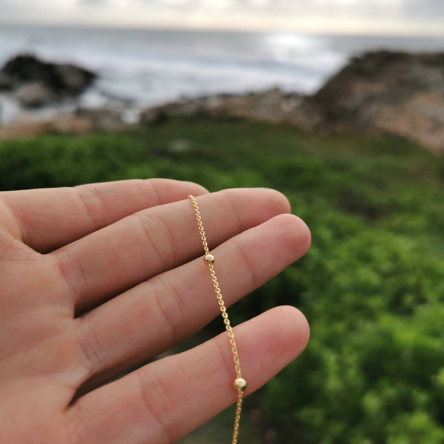 Dainty Silver Beaded Anklet
