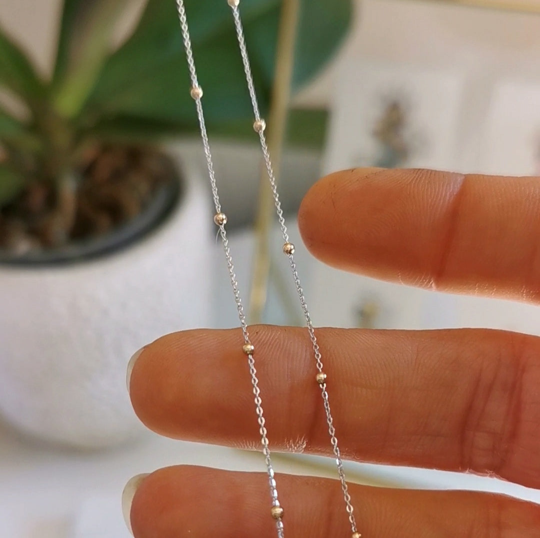 Drops of Gold - 9ct White Gold Chain with fine Yellow Gold Beads