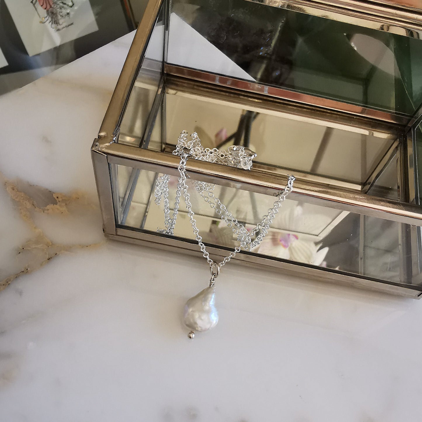 Silver Fresh Water Drop Pearl Necklace