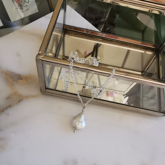 Silver Fresh Water Drop Pearl Necklace