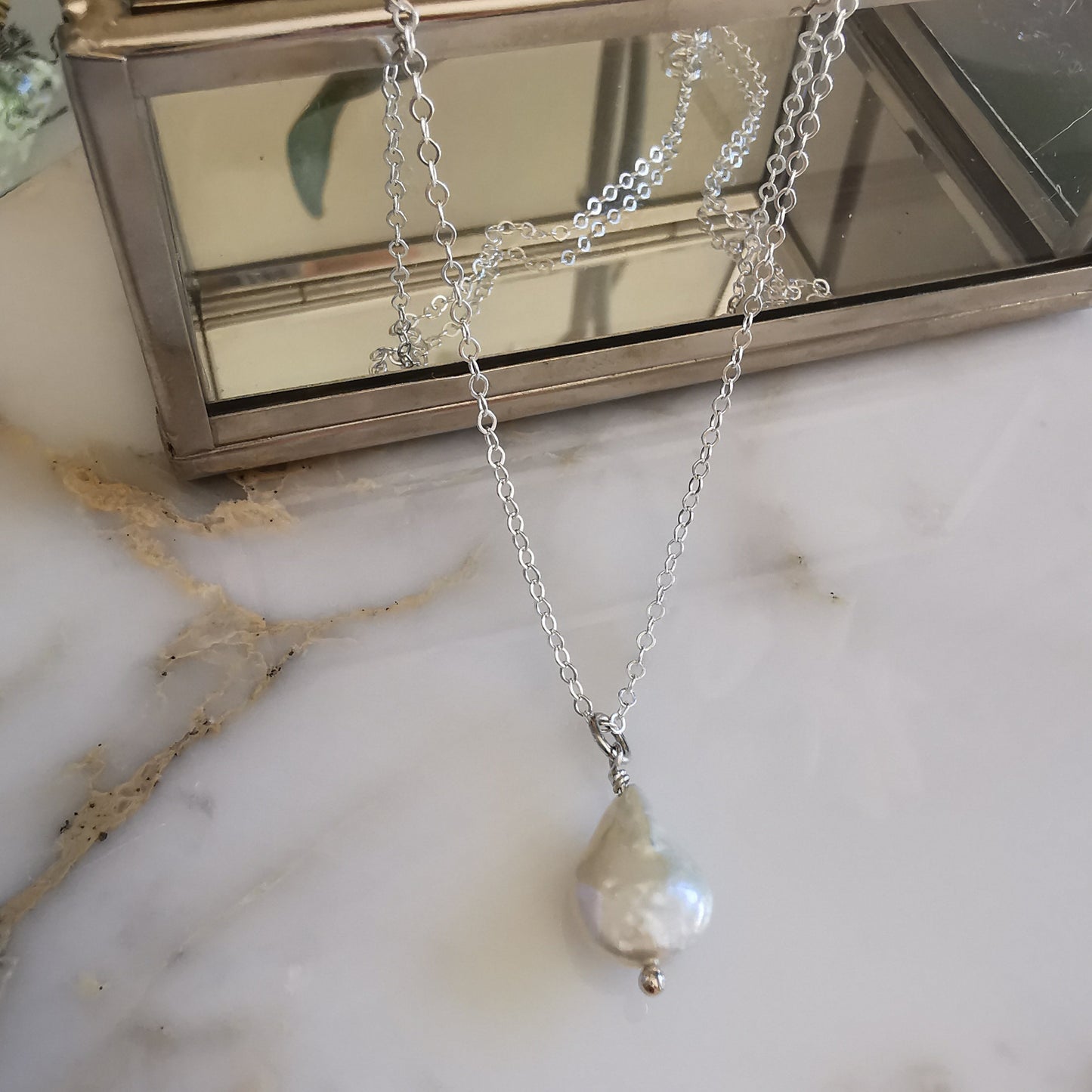 Silver Fresh Water Drop Pearl Necklace
