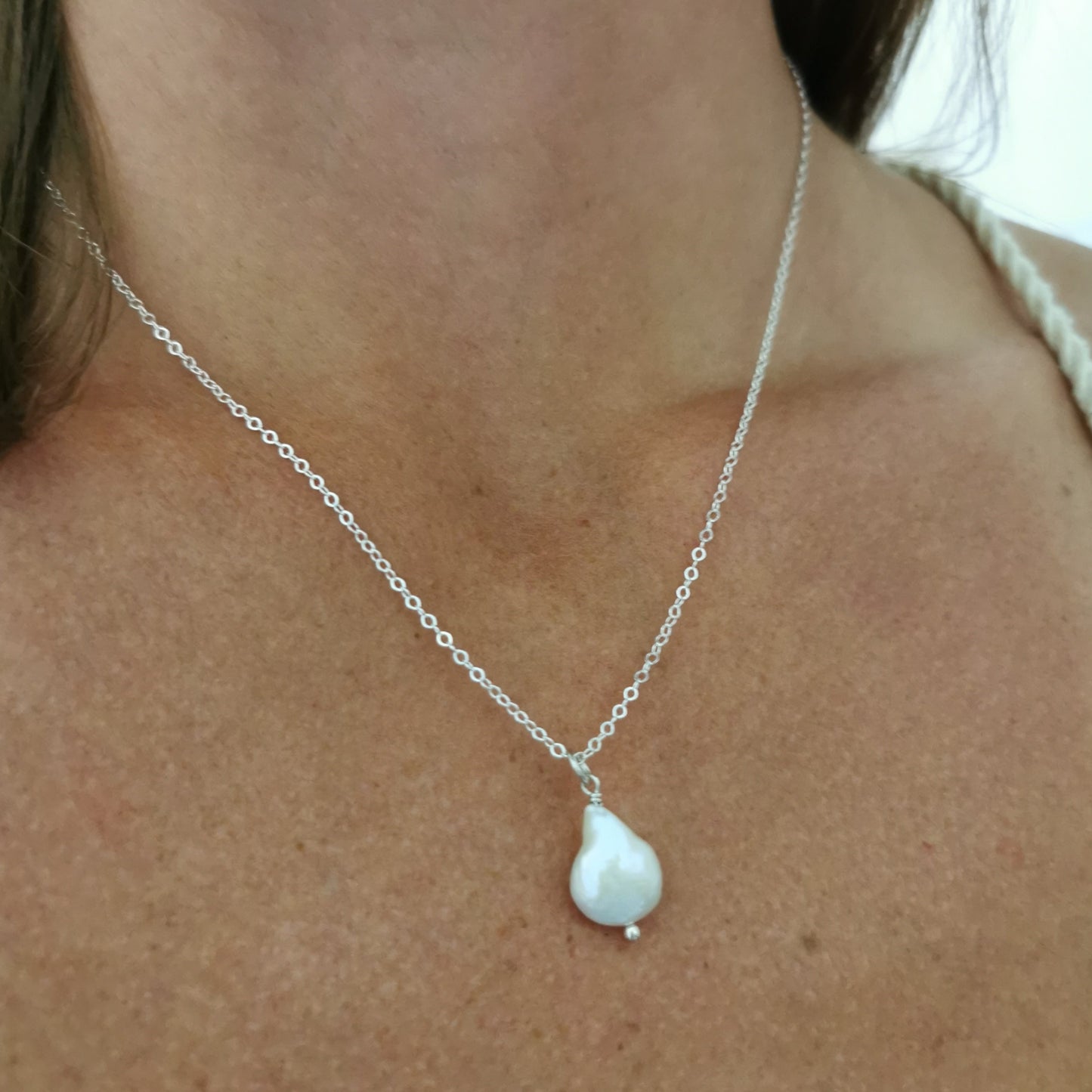 Silver Fresh Water Drop Pearl Necklace