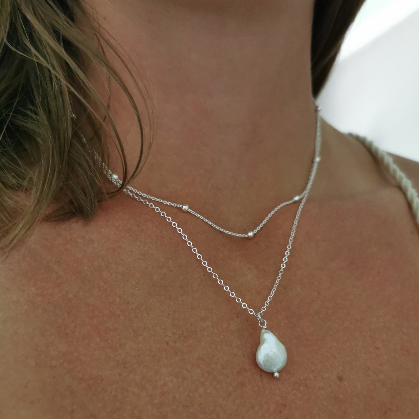 Silver Fresh Water Drop Pearl Necklace