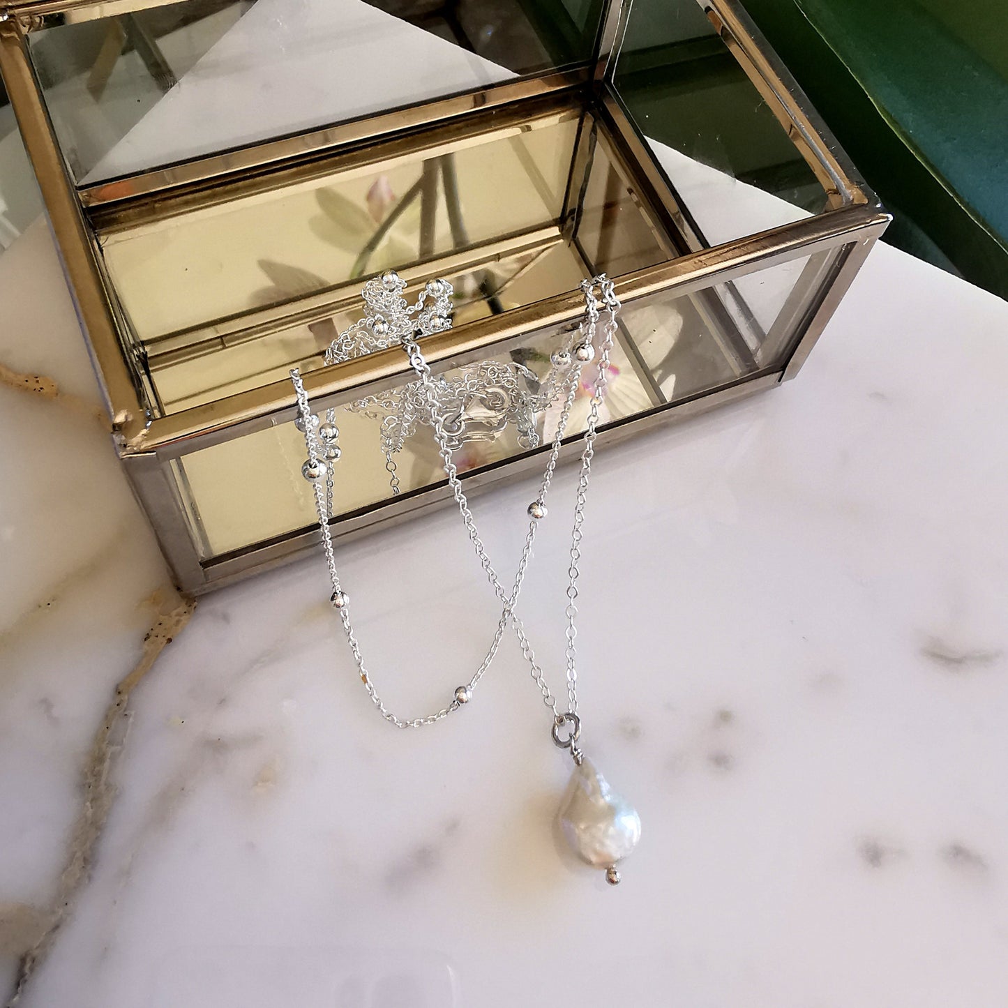 Silver Fresh Water Drop Pearl Necklace