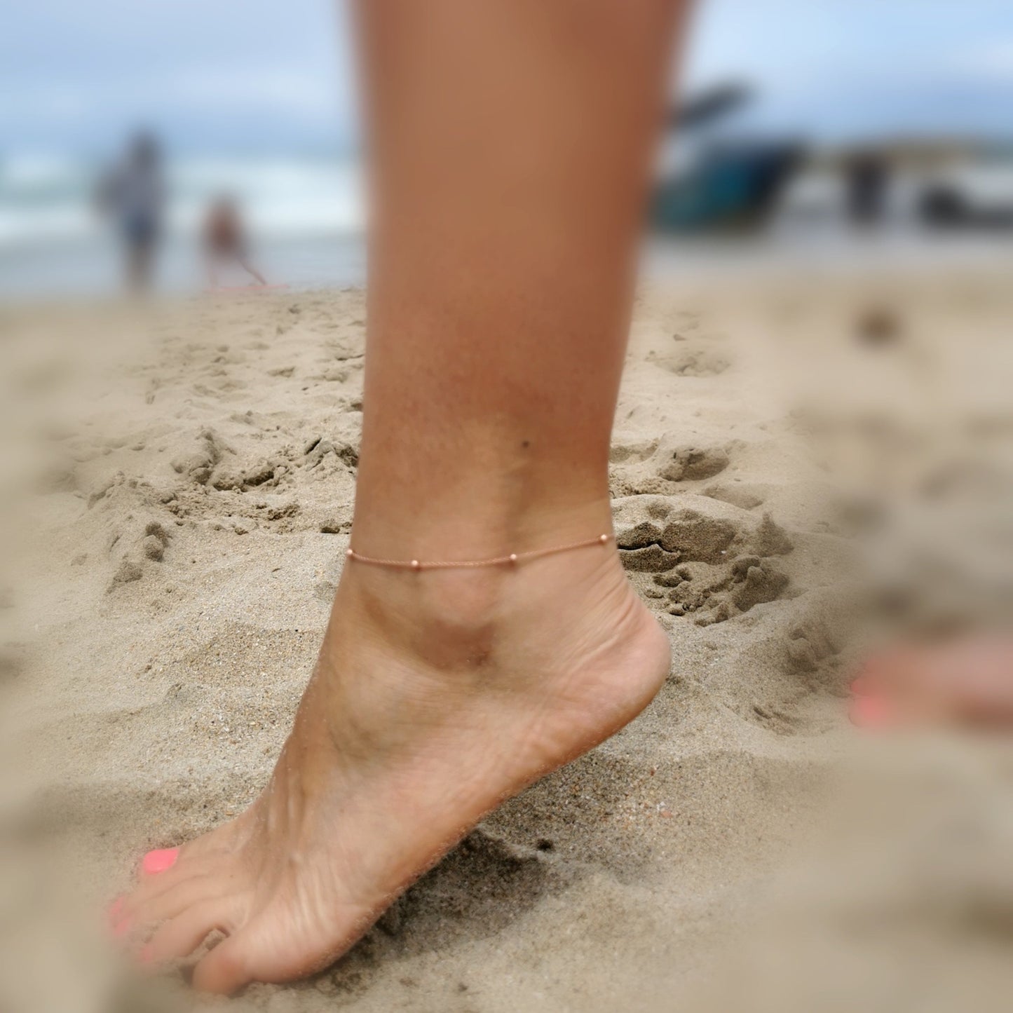 Dainty Silver Beaded Anklet