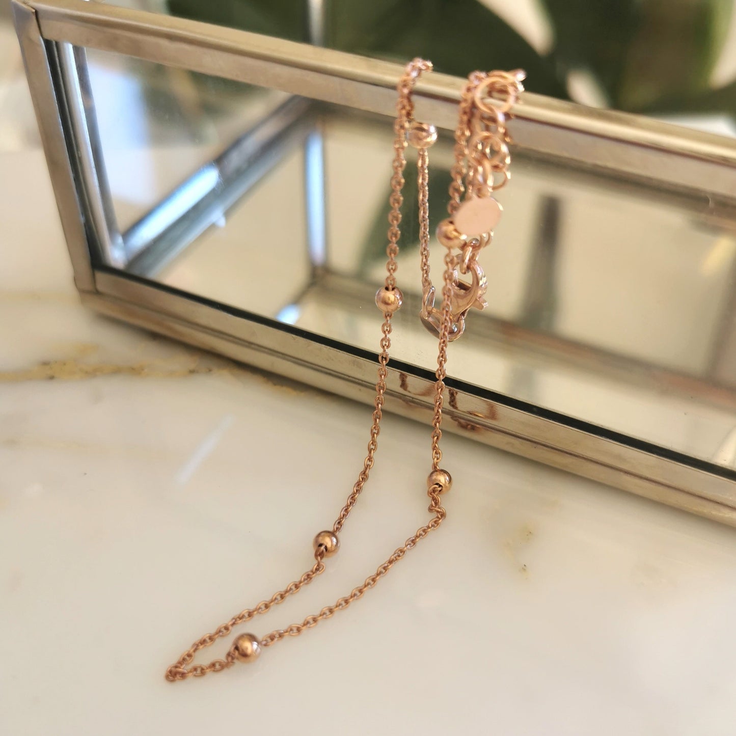 Dainty Silver Beaded Anklet