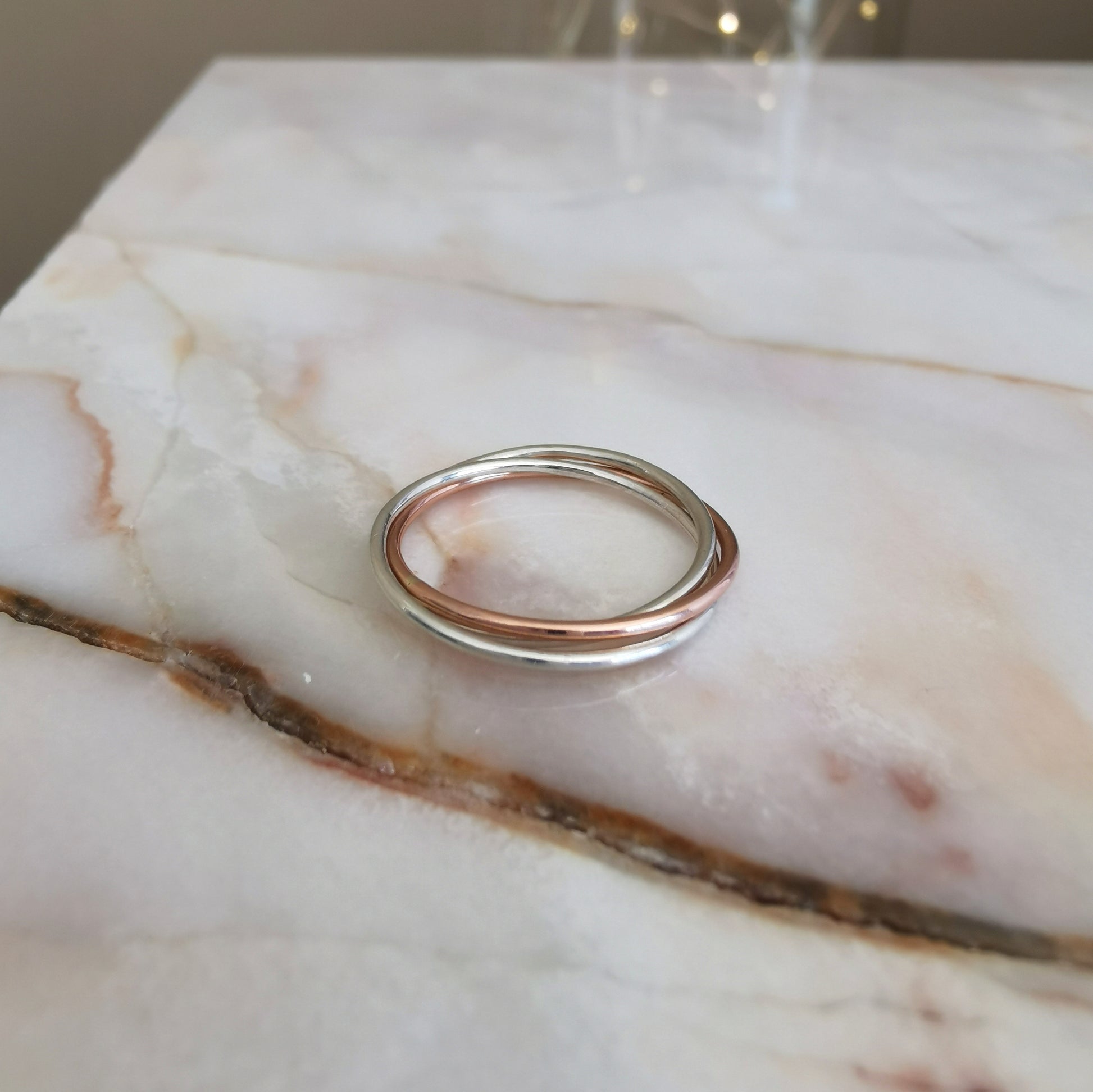 Russian Ring with 2 Silver Bands and 1 9ct Rose Gold Band
