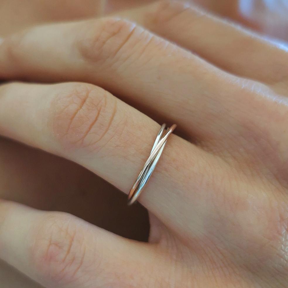 Russian Ring with 2 Silver Bands and 1 9ct Rose Gold Band