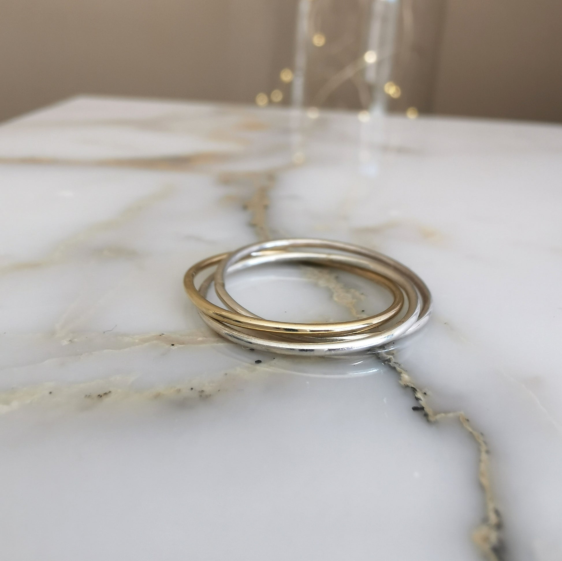 Russian Ring with 2 Silver Bands and 1 9ct Yellow Gold Band