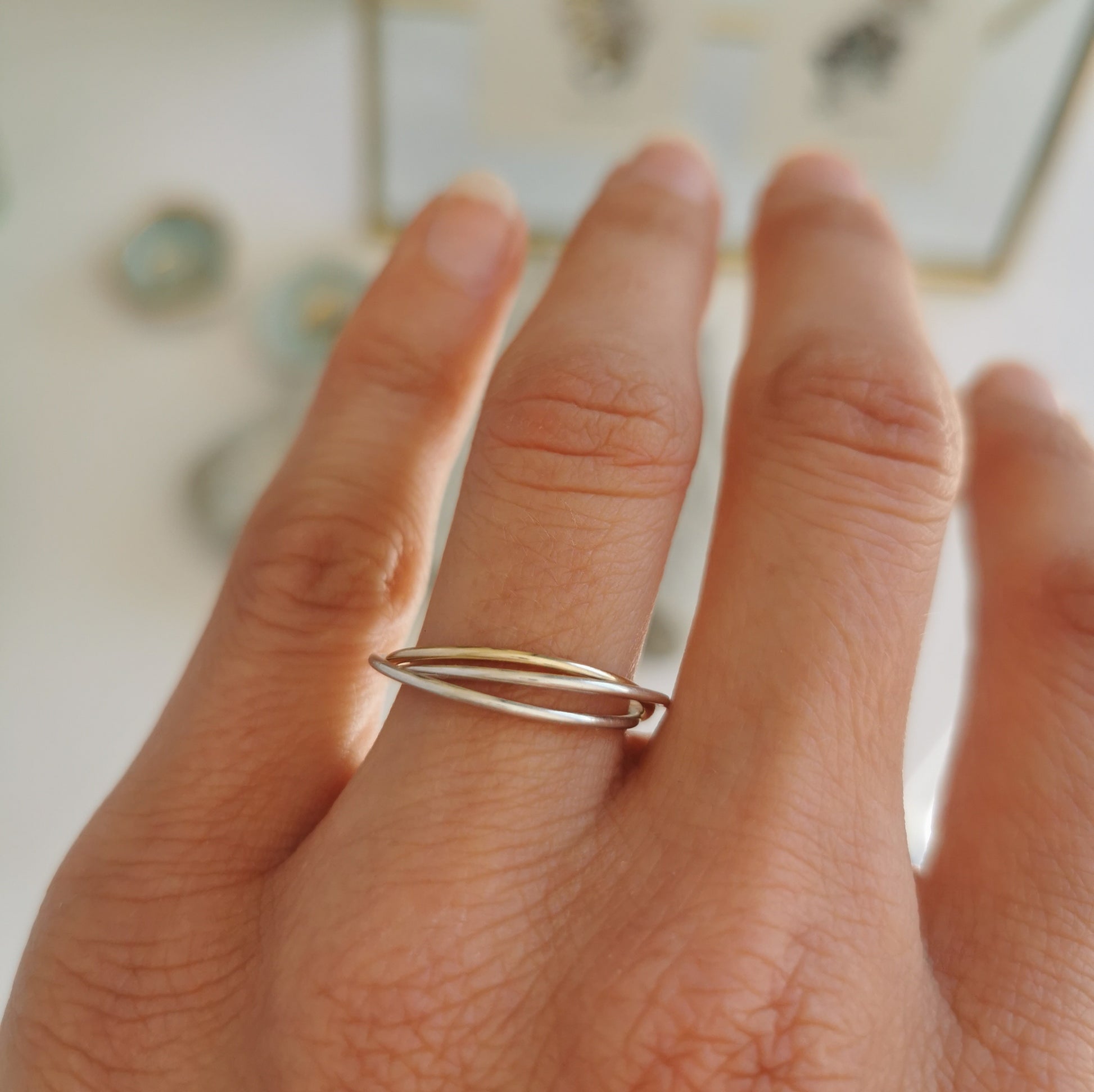 Russian Ring with 2 Silver Bands and 1 9ct Yellow Gold Band