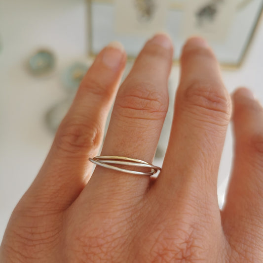 Russian Ring with 2 Silver Bands and 1 9ct Yellow Gold Band