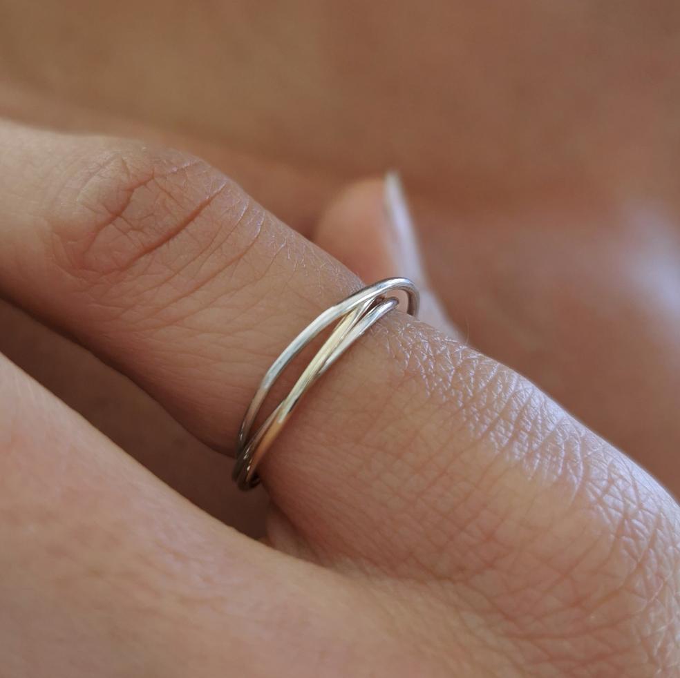 Fine Russian Ring with 2 x Silver Bands & 1 x Solid 9ct Yellow Gold Band