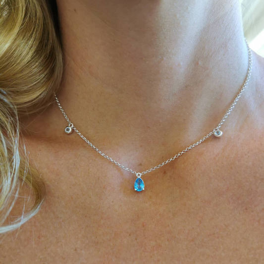 Delicate Blue Topaz Silver Necklace
