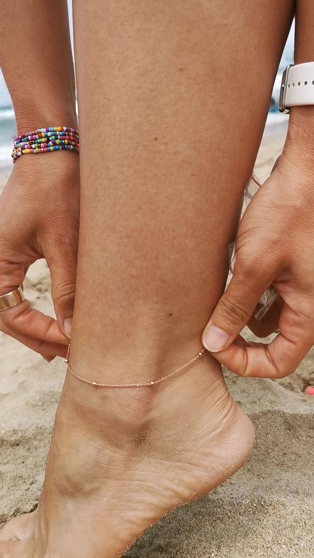 Dainty Silver Beaded Anklet