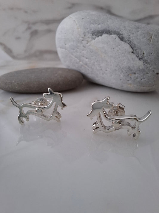 Dashing Dachshund Sterling Silver Studs