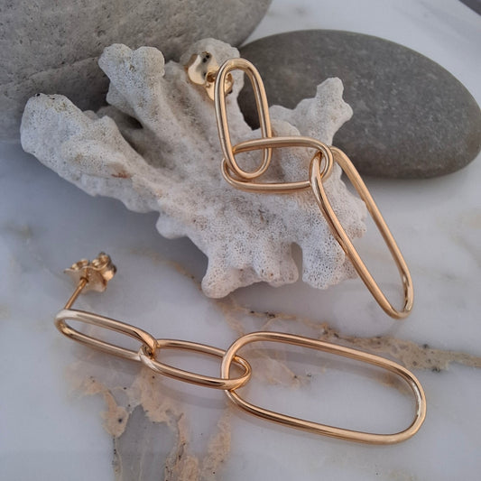 9ct Gold Paperclip Drop Earrings - Modern Statement Jewels