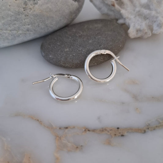 2mm Thick Solid Sterling Silver Hoops - 14.5mm Outer Diameter