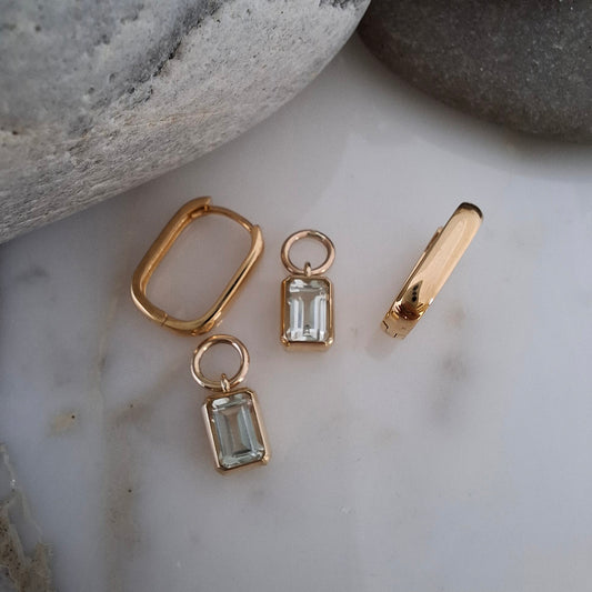 9ct Gold Green Amethyst Charms for Hoop Earrings
