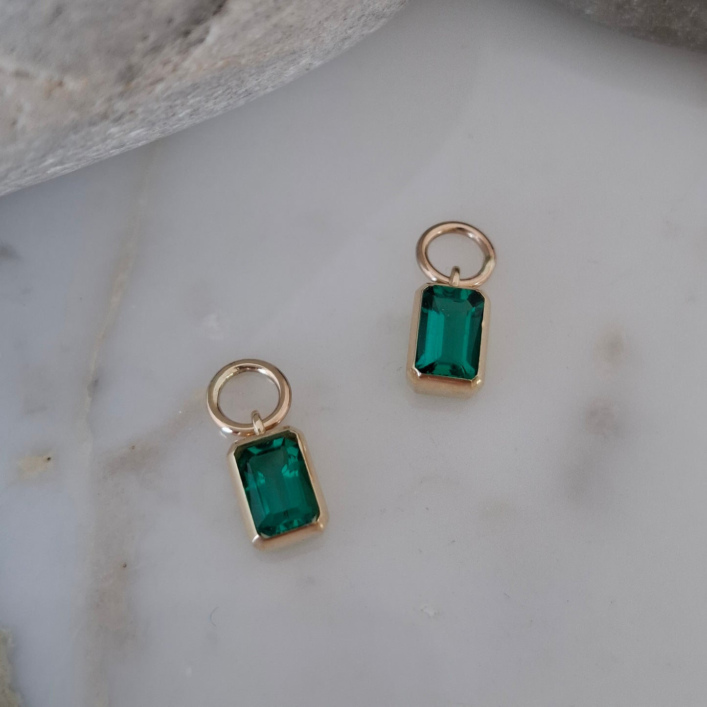 9ct Gold Lab Emerald Charms for Hoop Earrings