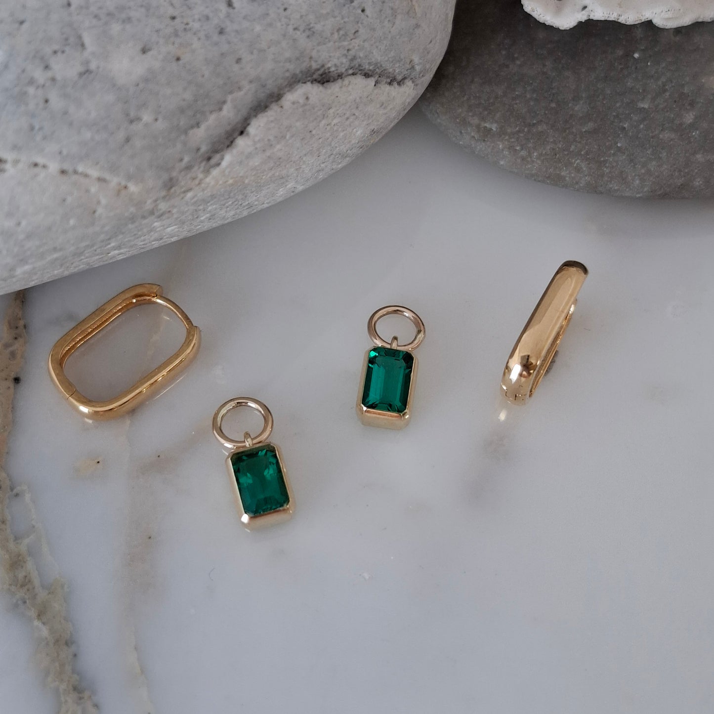 9ct Gold Lab Emerald Charms for Hoop Earrings