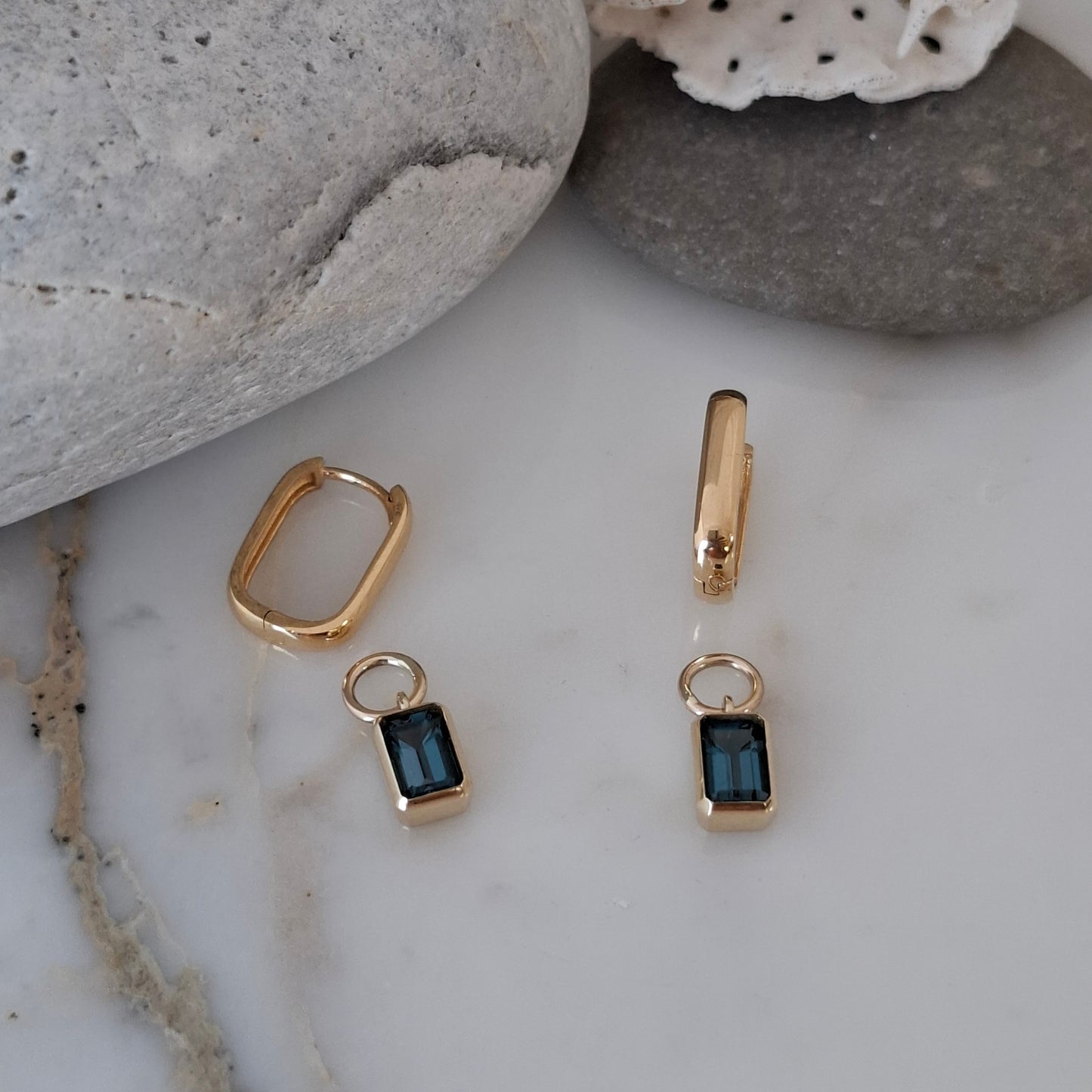9ct Gold London Blue Topaz Hoop Earring Charms