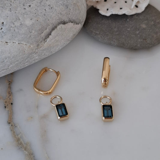 9ct Gold London Blue Topaz Hoop Earring Charms