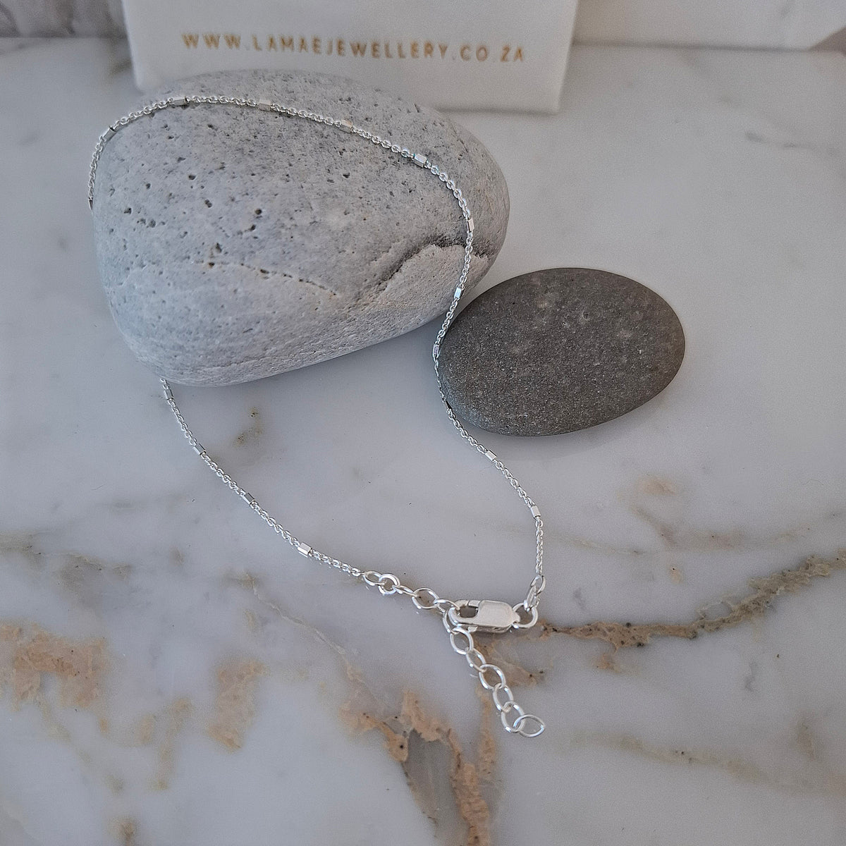 Delicate Square Beaded Anklet and Bracelet Chain - Sterling Silver