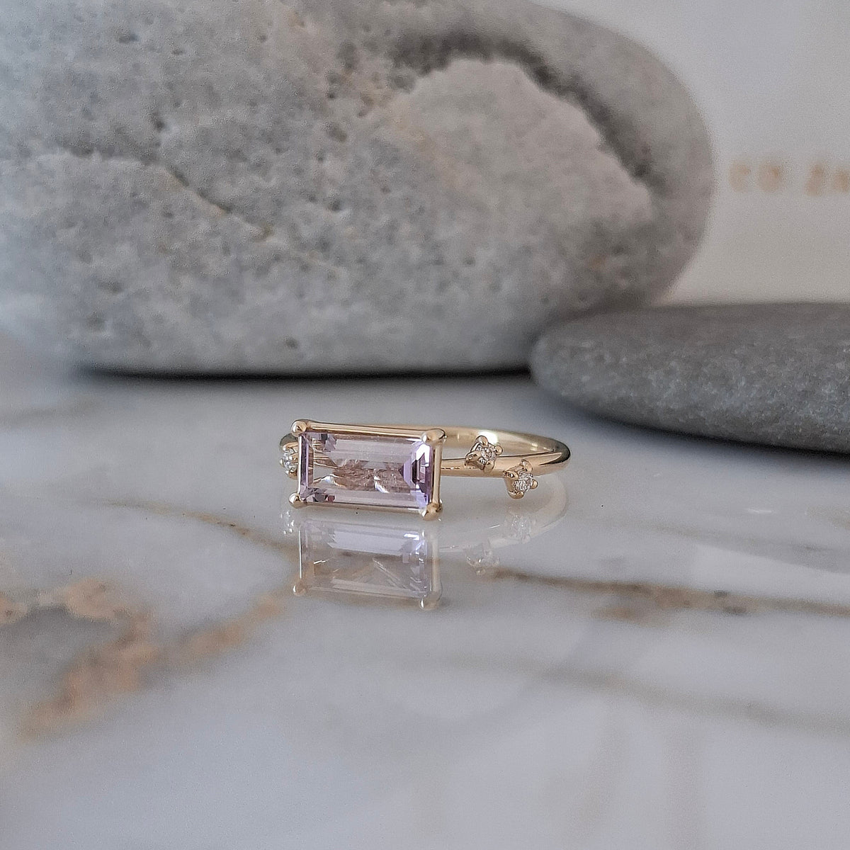 Glisten Lilac Baguette Amethyst & Gold Diamond Ring