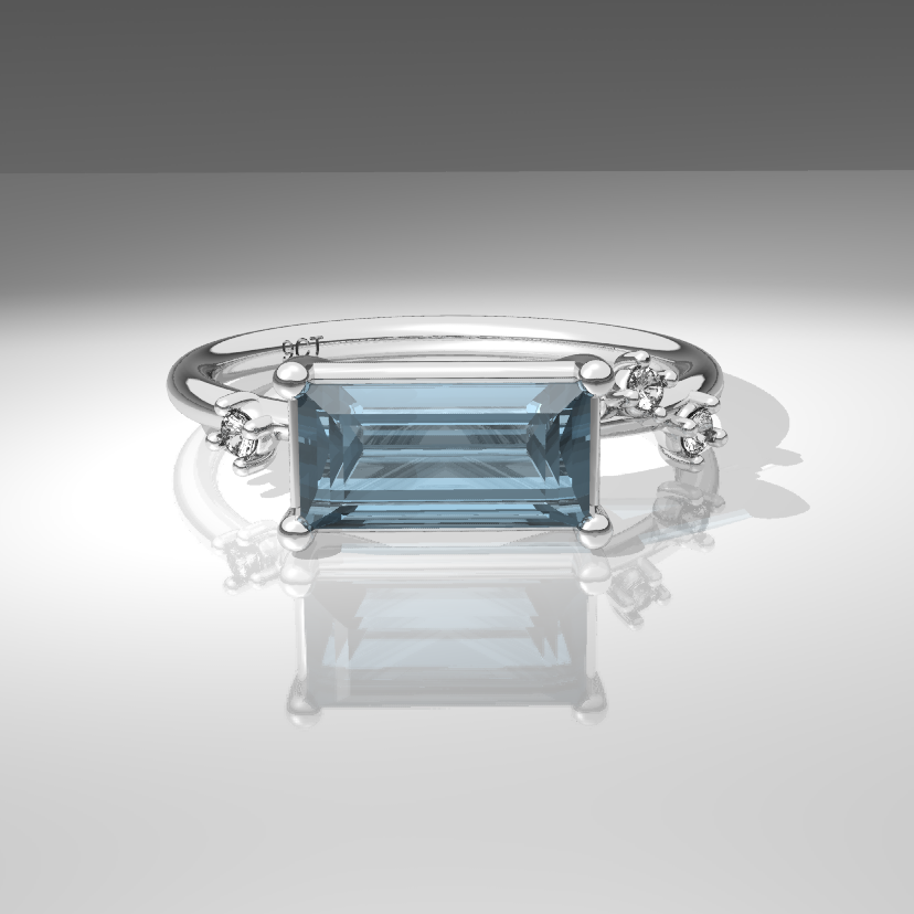 Sky Baguette Cut Blue Topaz & Diamond Ring