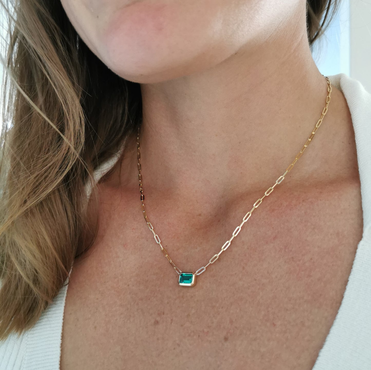 Carmen - Paperclip Emerald Necklace