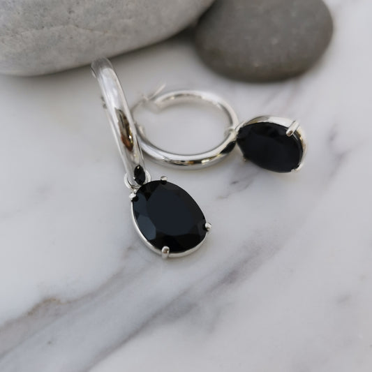 Black Spinel Earrings Charms - Sterling Silver