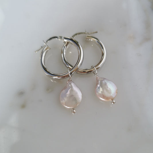 Blush Pearl & Silver Drop Earrings