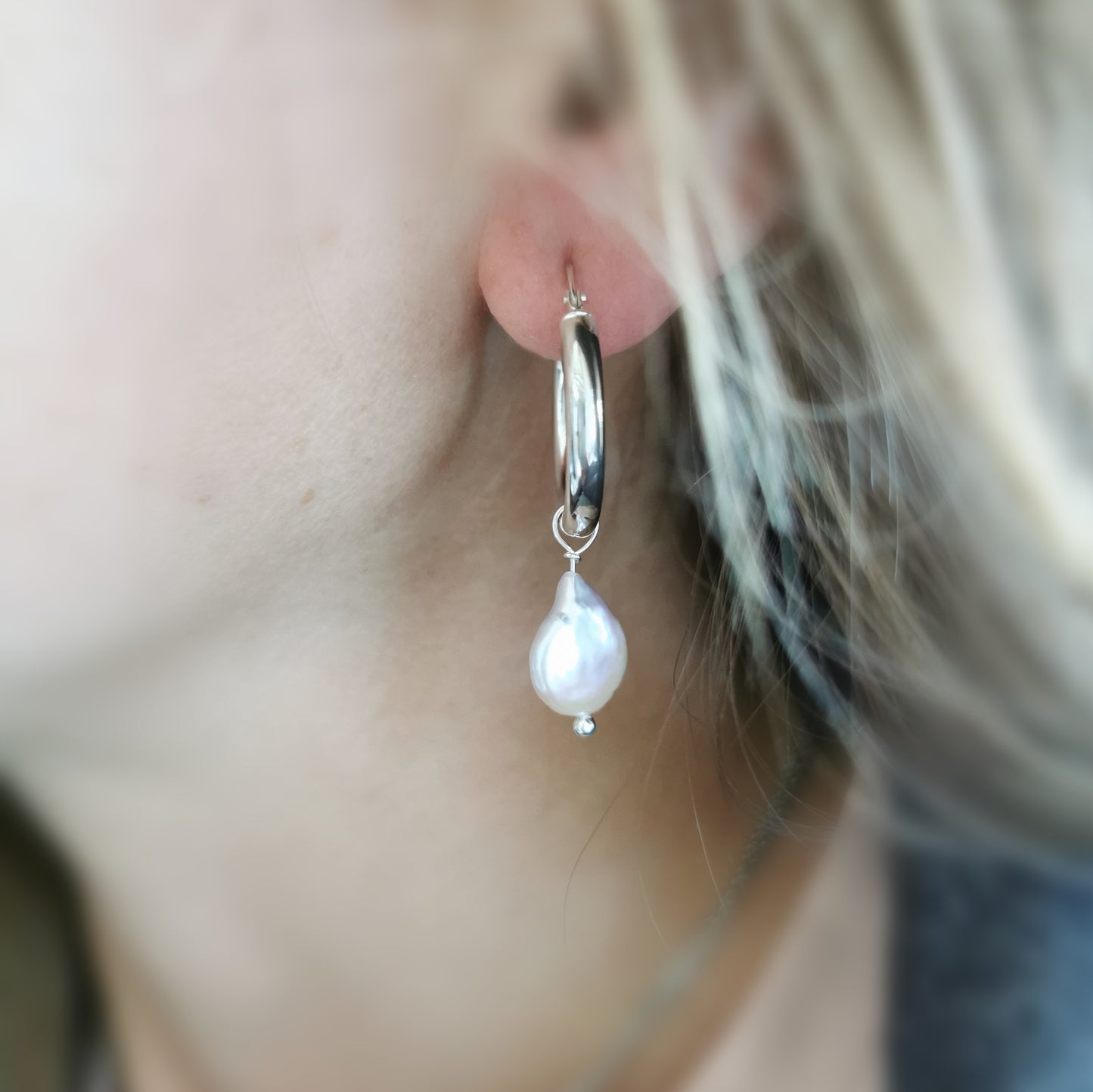 Blush Pearl & Silver Drop Earrings