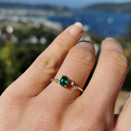 Gold Lab Emerald & Diamond Ring