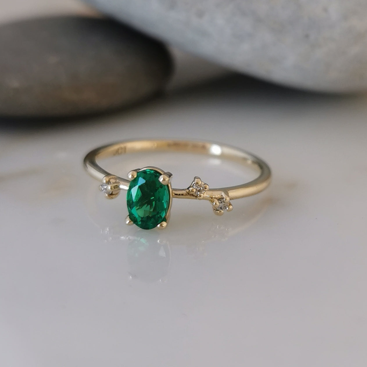 Gold Lab Emerald & Diamond Ring