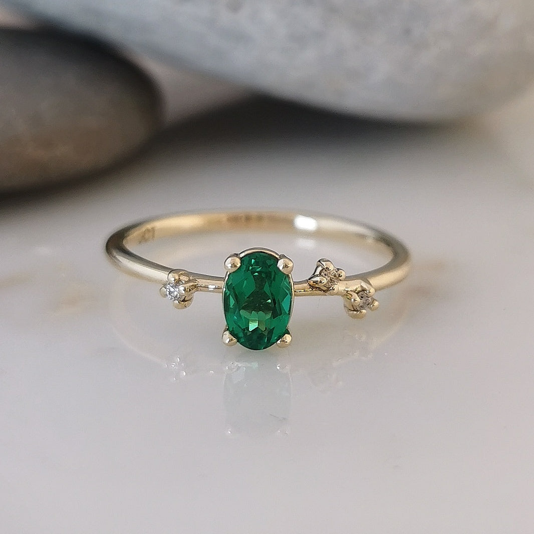 Gold Lab Emerald & Diamond Ring