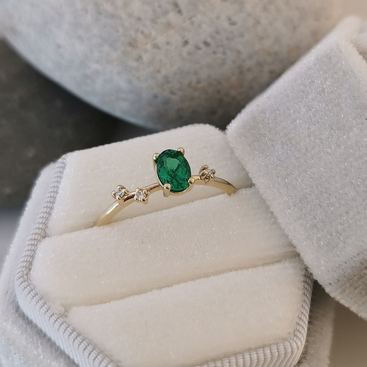 Gold Lab Emerald & Diamond Ring