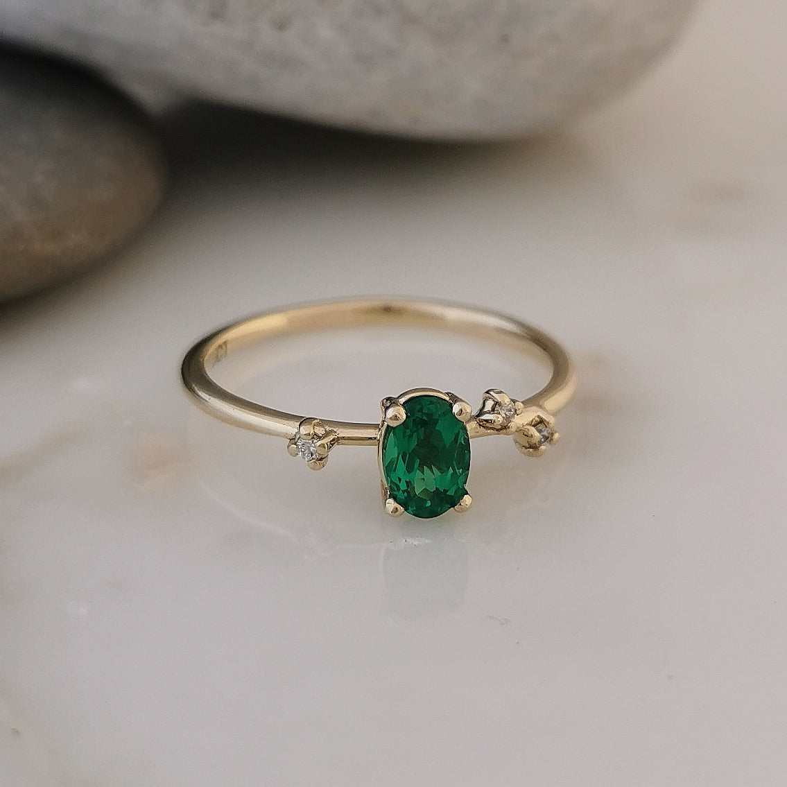 Gold Lab Emerald & Diamond Ring