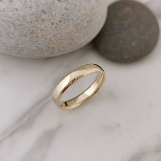 Classic Gents Gold Wedding Band 4mm Wide Slightly Rounded and Comfort Fit