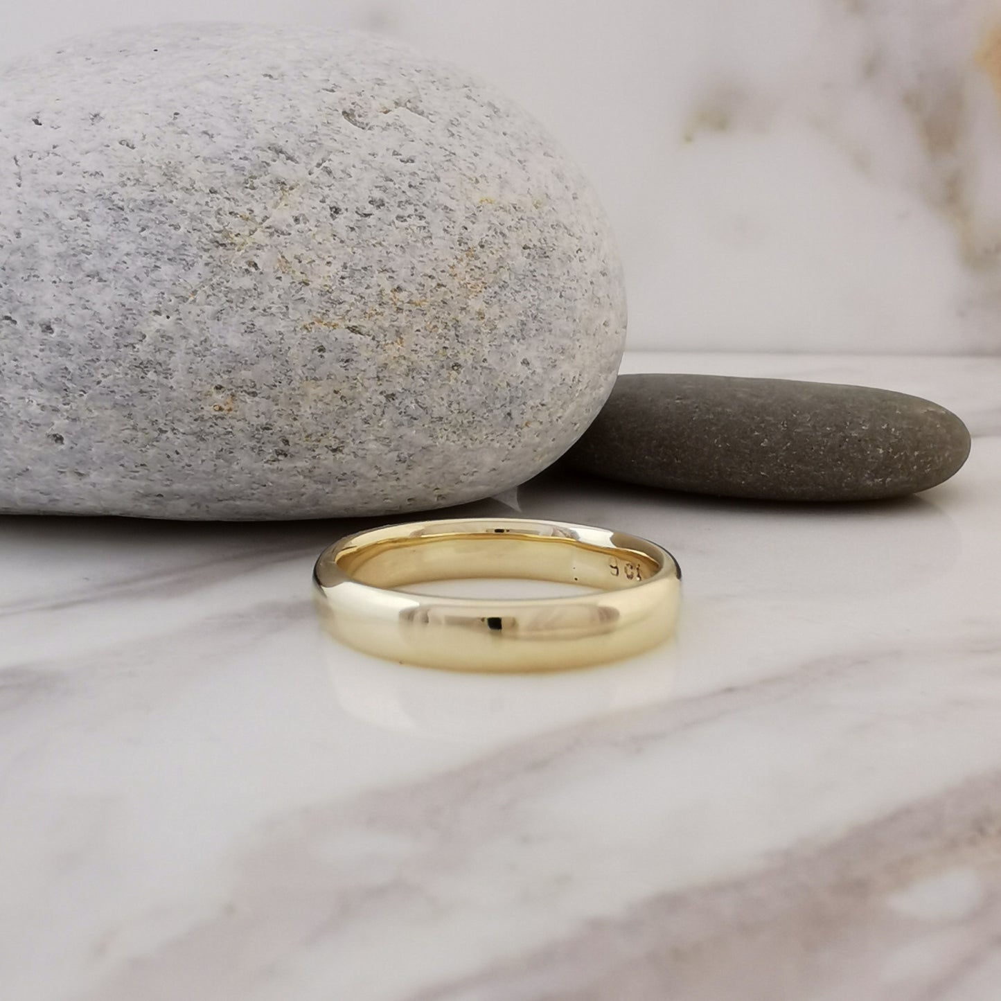 Classic Gents Gold Wedding Band 4mm Wide Slightly Rounded and Comfort Fit