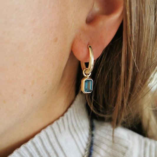 9ct Gold Lab Emerald Charms for Hoop Earrings