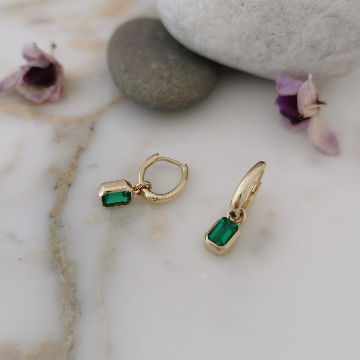 9ct Gold Lab Emerald Charms for Hoop Earrings