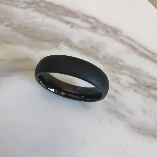6mm Wide Rounded Matt Black Tungsten Ring