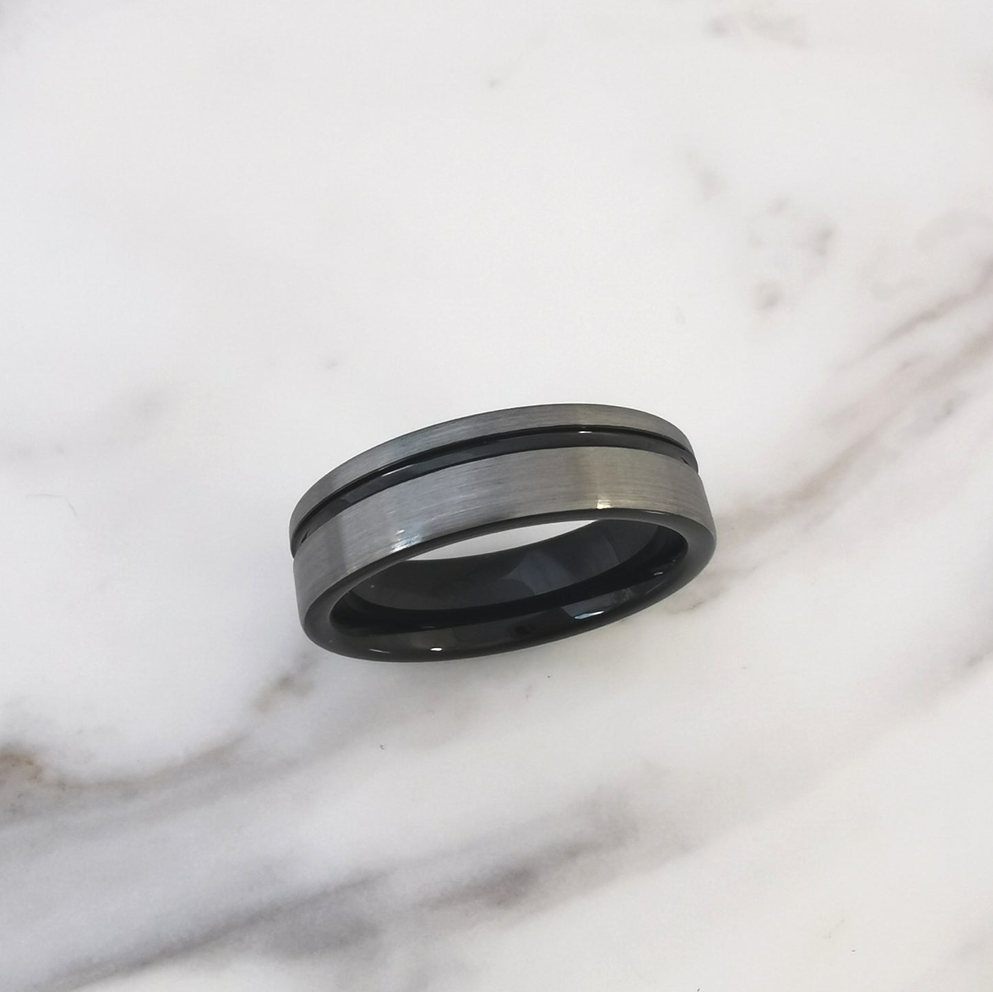 6mm Wide Tungsten Ring with Black Stripe and Inner