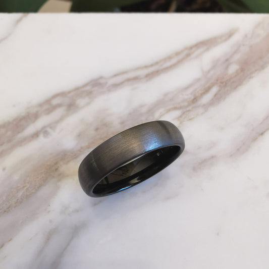 6mm Wide Matt Tungsten Ring with Black Interior