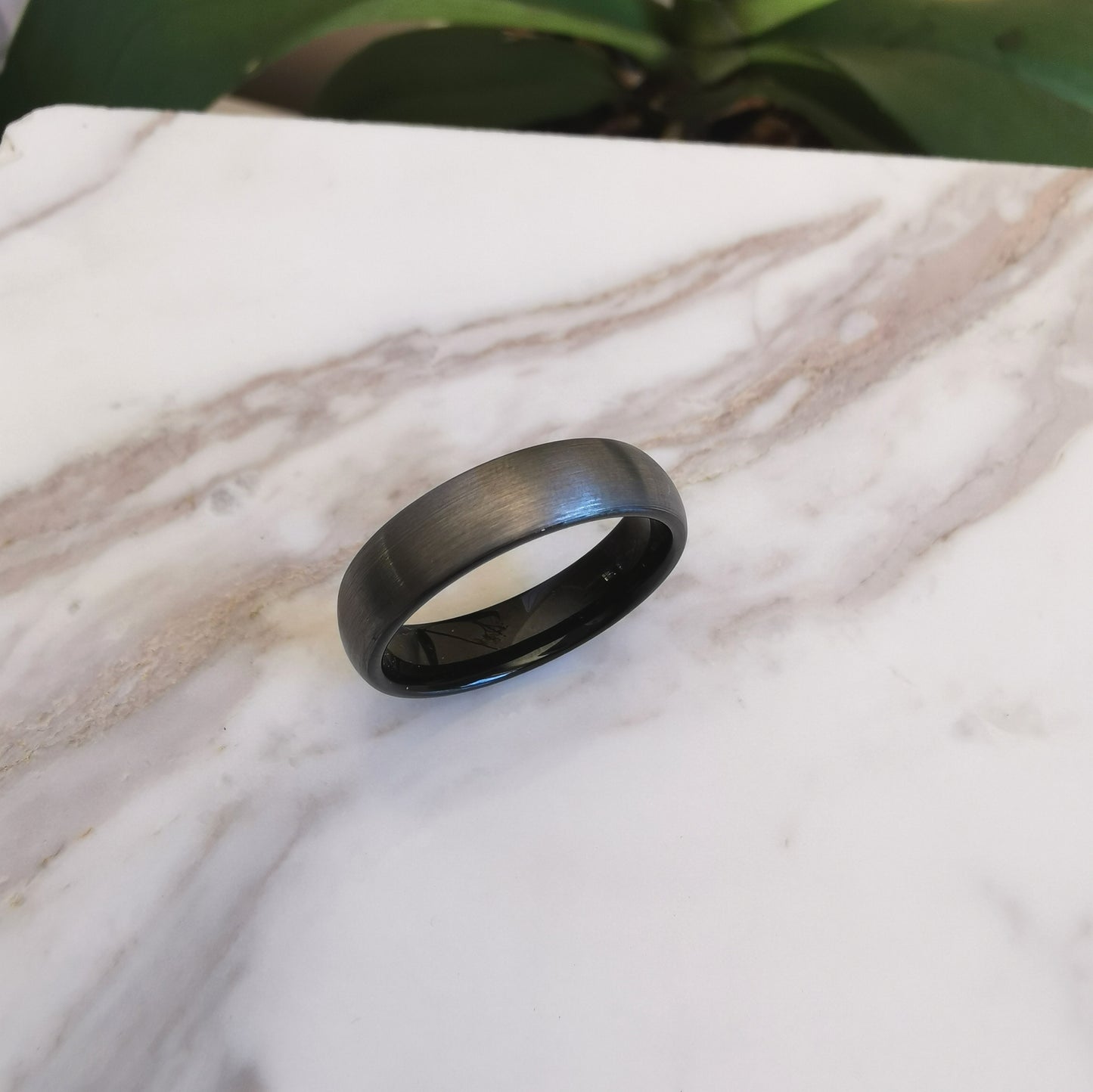 6mm Wide Matt Tungsten Ring with Black Interior