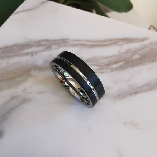 8mm Matt Black Tungsten Ring with Polished Stripe