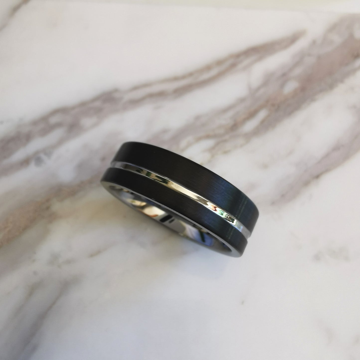 8mm Matt Black Tungsten Ring with Polished Stripe