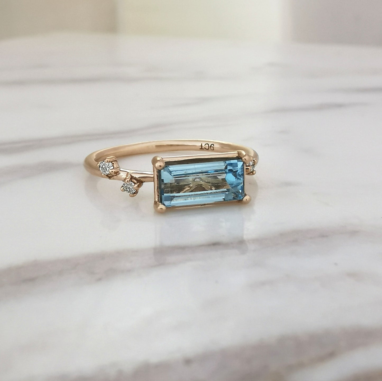 Sky Baguette Cut Blue Topaz & Diamond Ring
